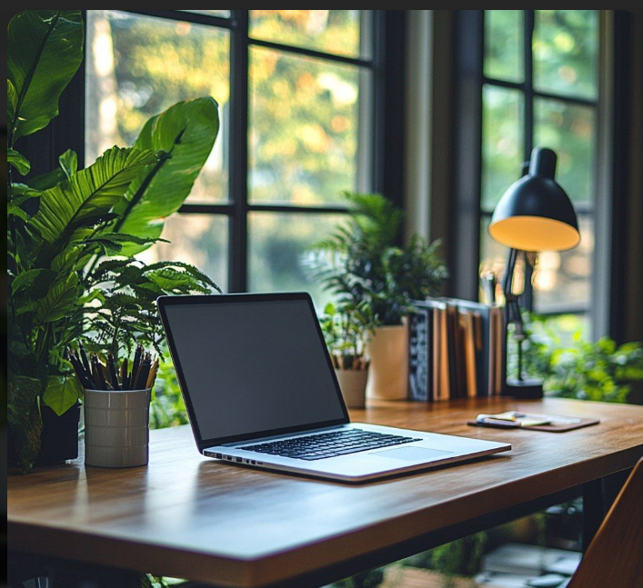Professional workspace with plants